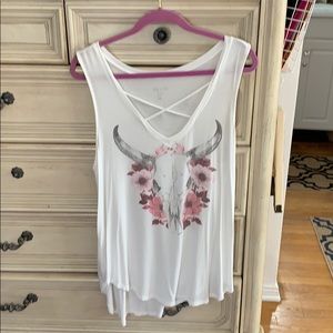 Zoe+Liv skull and flowers flowy tank top